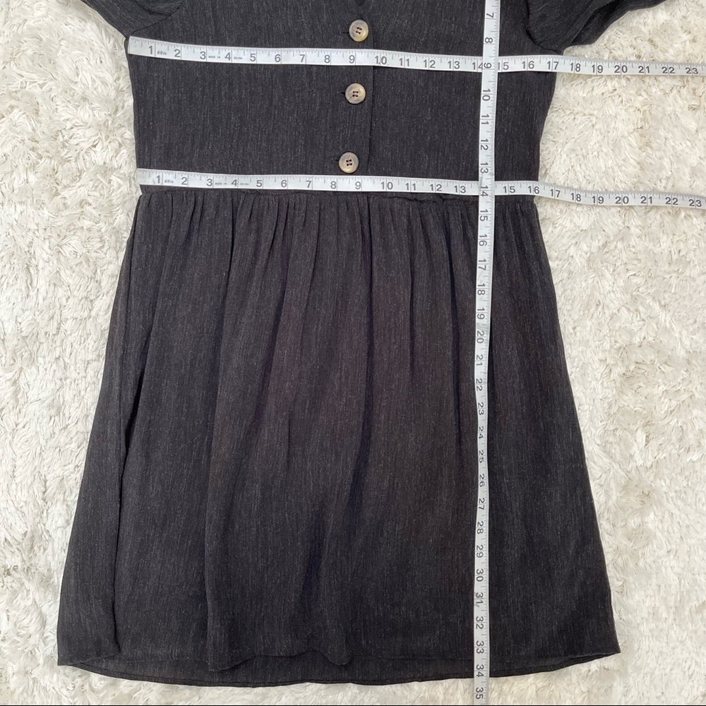 MNG Mango charcoal gray babydoll long sleeve button front dress size 4 - Picture 3 of 8